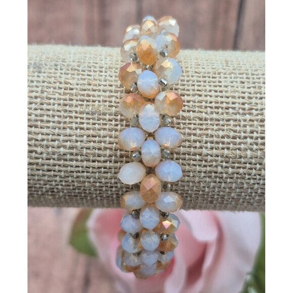 Sparkle Cluster Crystal Magnetic Clasp 7.5" Bracelet Frosted Amber Color Beads - Picture 9 of 11